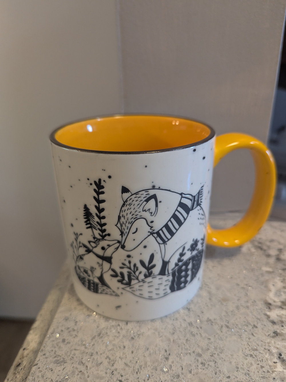 Fox Ceramic Coffee Tea Mug Cozy White Black Yellow 13oz